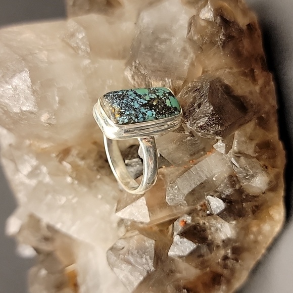 Blue Moon Rectangle Turquoise 925 Sterling Silver Ring Size 9+